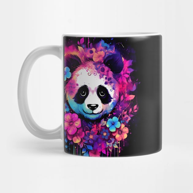 Pretty panda surround in bright colorful tropical flowers by Purple Dewdrop Designs